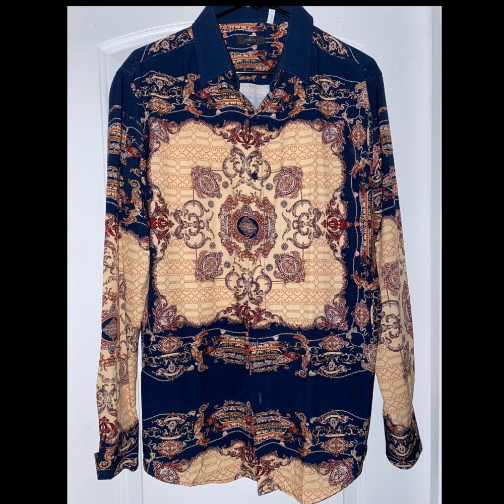 Pavini Blue and Light brown design shirt